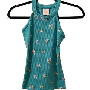 JUMPING BEANS GIRLS TEAL FLORAL SUMMER TOP SIZE 10